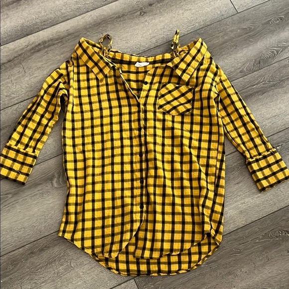 Love + Harmony off shoulder plaid shirt small - Picture 1 of 6